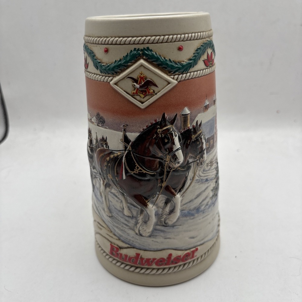 Vintage‎ 1996 Budweiser Holiday Stein Christmas Beer Mug American Homestead